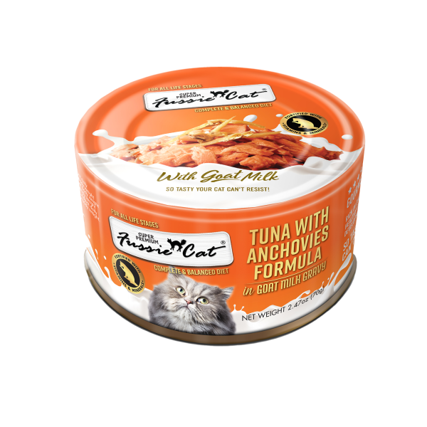 Fussie Cat Premium Tuna w/Anchovies in Goats Milk 2.4oz