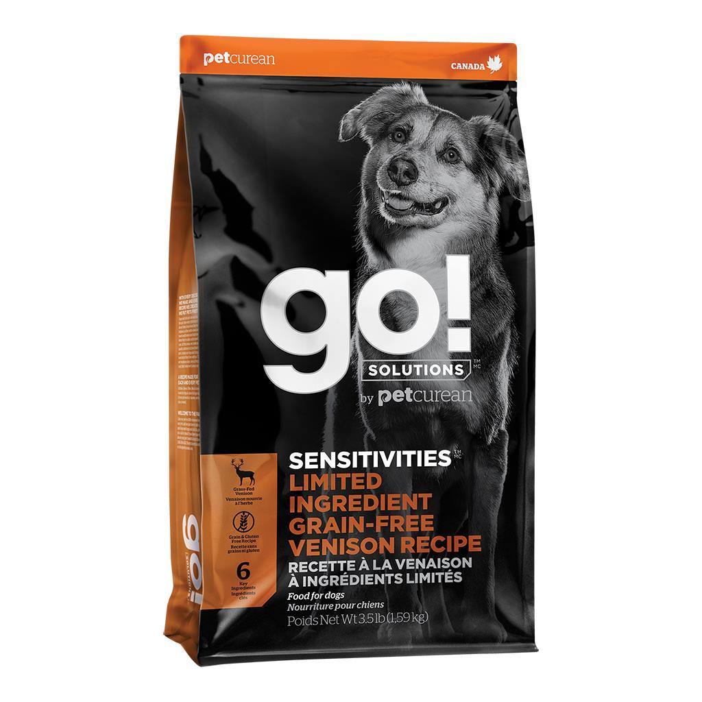Image showcasing Go! Sensitivities Grain Free Venison Dog Food