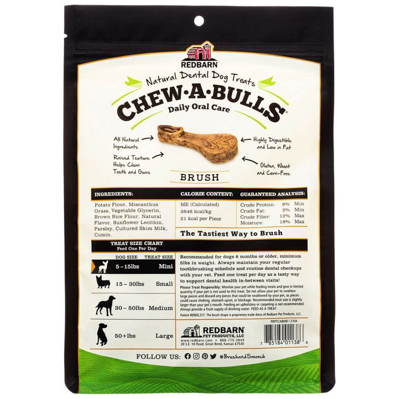 Redbarn Chew-A-Bulls Brush Dental Dog Treats Small 386g