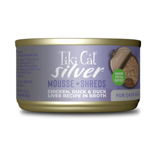 Tiki Cat Silver Mousse & Shreds with Chicken, Duck & Duck Liver Recipe in Broth 68g