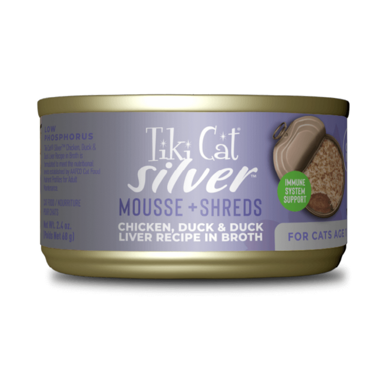 Tiki Cat Silver Mousse & Shreds with Chicken, Duck & Duck Liver Recipe in Broth 68g