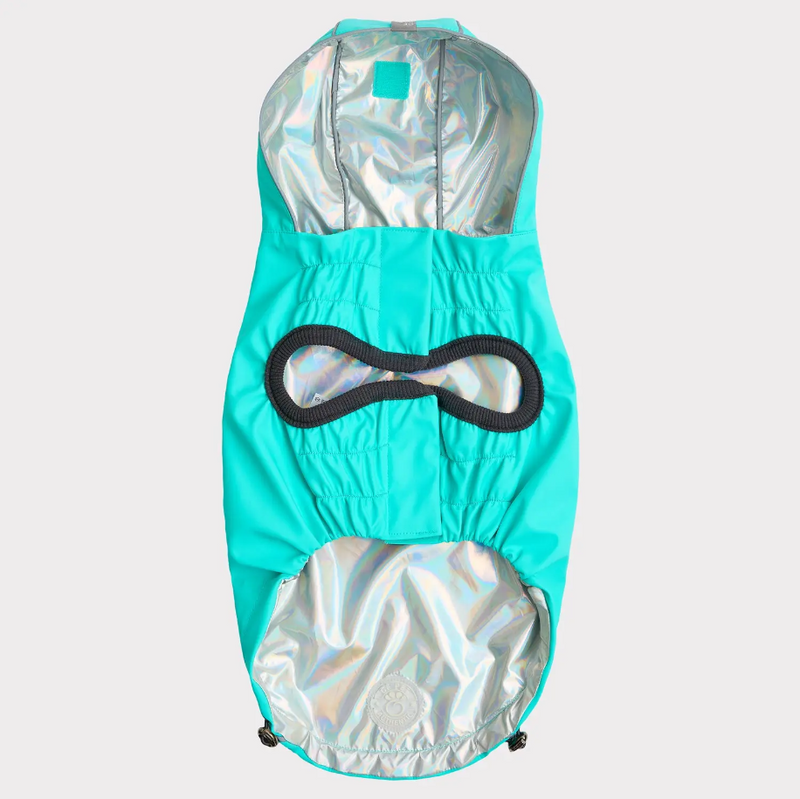 GF Pet Reversible Raincoat - Neon Aqua & Iridescent