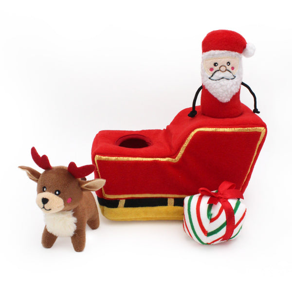 ZippyPaws Holiday Burrow Santa’s Sleigh Plush Dog Toy