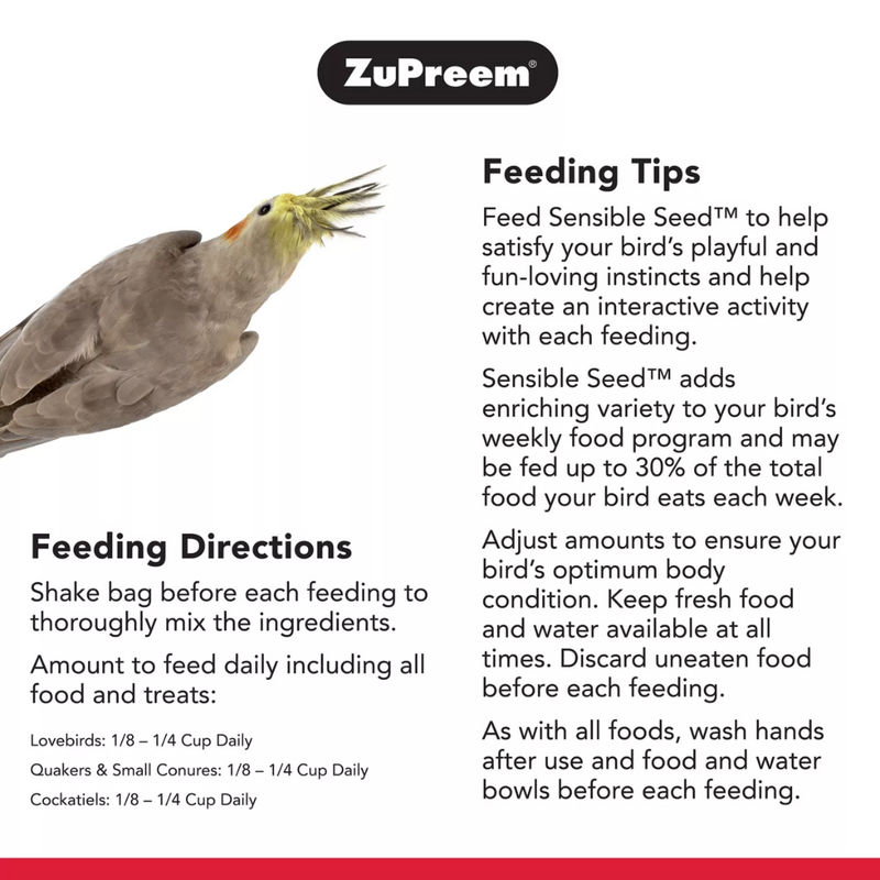 ZuPreem Sensible Seed Food for Medium Birds 907g