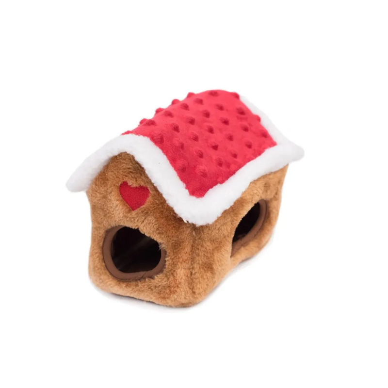 ZippyPaws Holiday Burrow Gingerbread House Plush Dog Toy