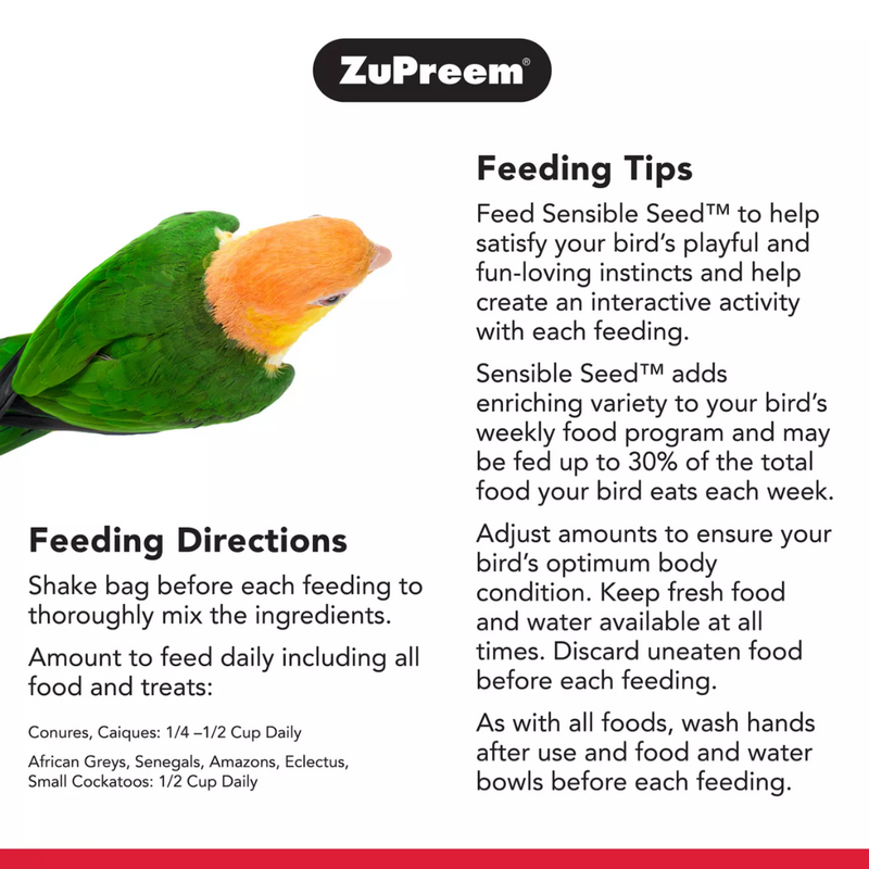 ZuPreem Sensible Seed Food for Parrots & Conures 907g