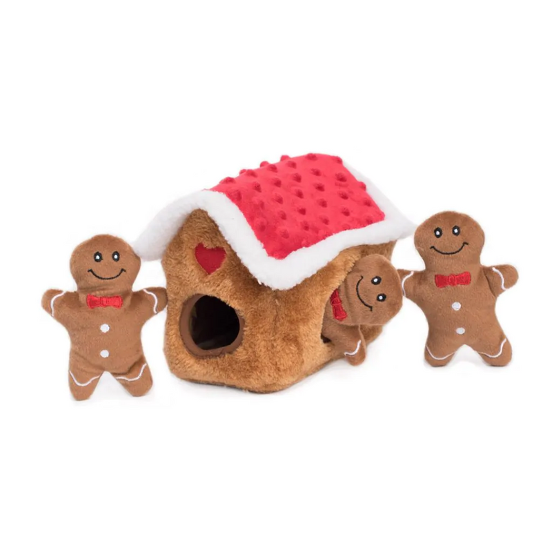 ZippyPaws Holiday Burrow Gingerbread House Plush Dog Toy