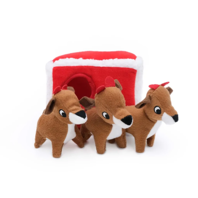 ZippyPaws Holiday Burrow Reindeer Pen Plush Dog Toy