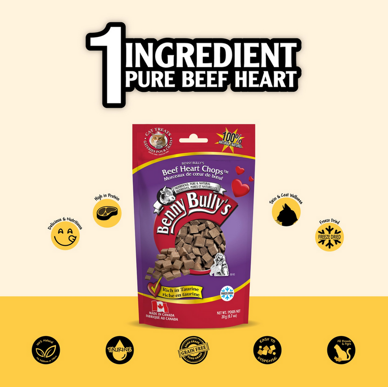 Benny Bullys for Cats Beef Heart Chops 20g