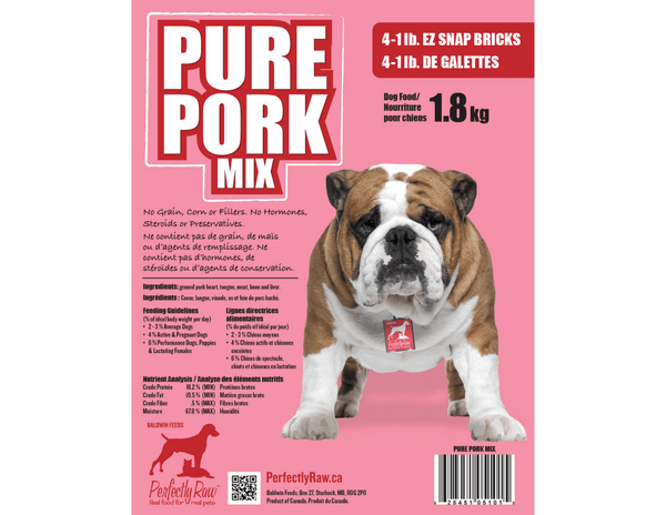 Perfectly Raw Pure Pork Mix Dog Food 4x1lb EZ Snap Bricks