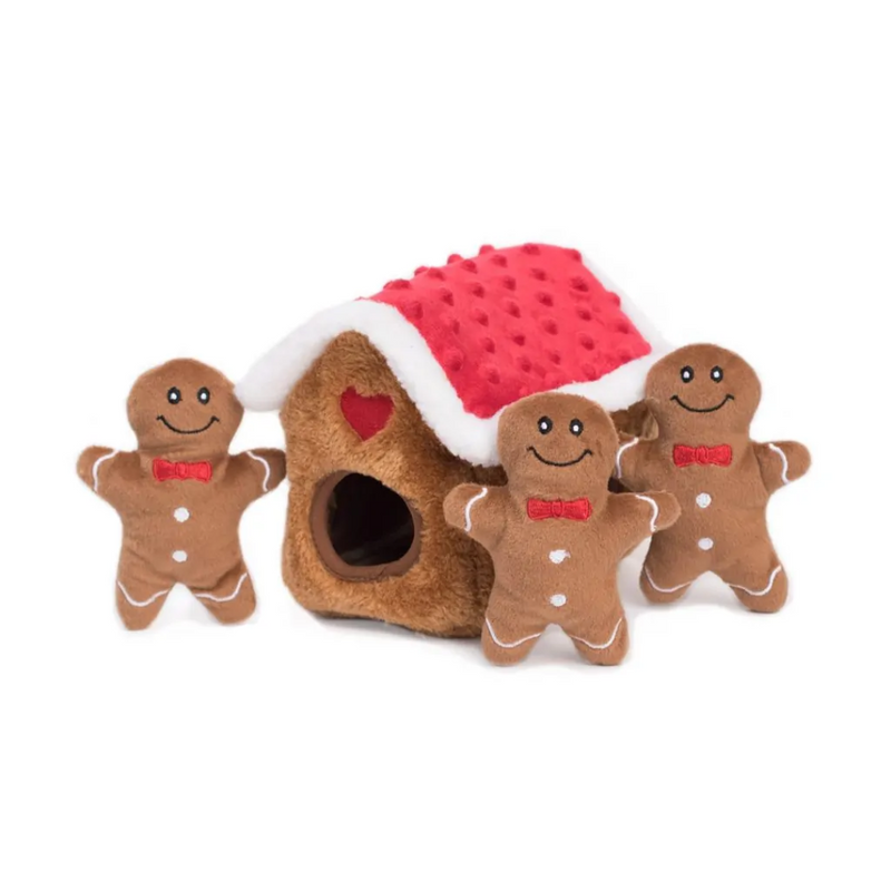 ZippyPaws Holiday Burrow Gingerbread House Plush Dog Toy