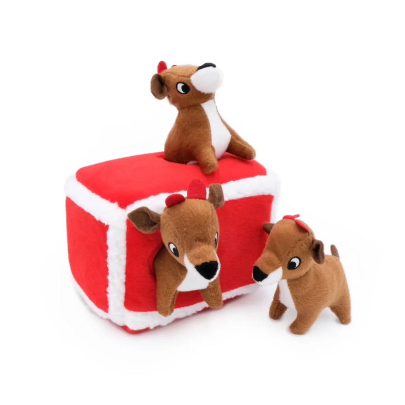 ZippyPaws Holiday Burrow Reindeer Pen Plush Dog Toy