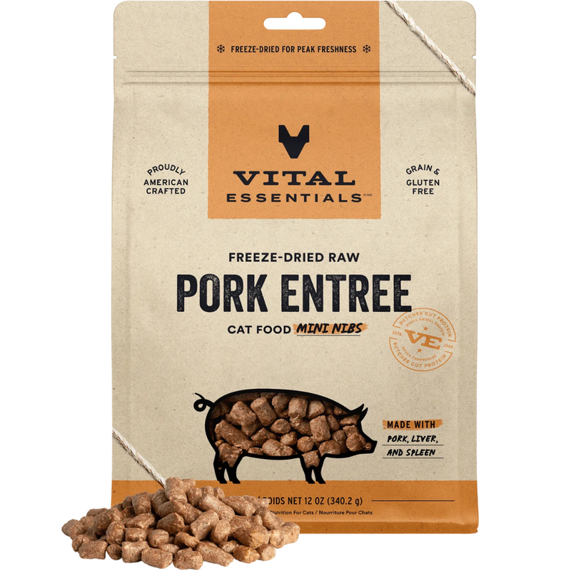 Vital Essentials Freeze-Dried Raw Pork Mini Nibs Cat Food 340g