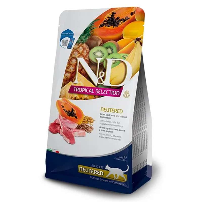 Farmina N&D Neutered Cat Food - Lamb, Spelt, Oats & Tropical Fruits