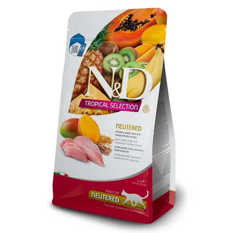 Farmina N&D Neutered Cat Food - Chicken, Spelt, Oats & Tropical Fruits