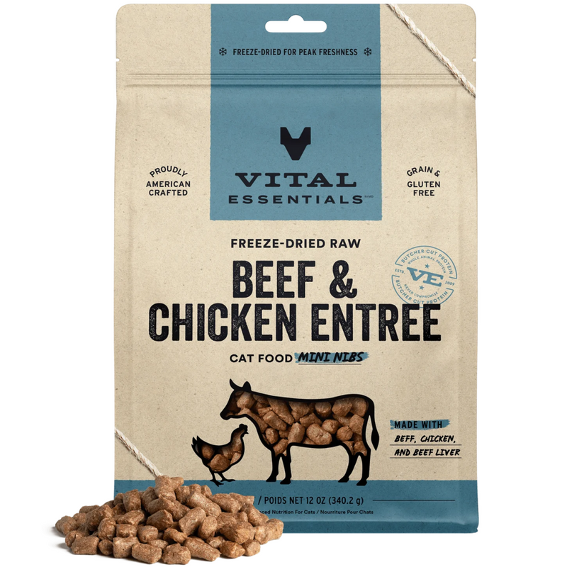 Vital Essentials Freeze-Dried Raw Beef & Chicken Mini Nibs Cat Food 340g