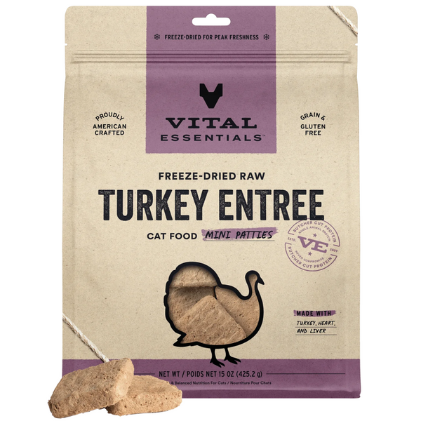 Vital Essentials Freeze-Dried Raw Turkey Mini Patties Cat Food 425g