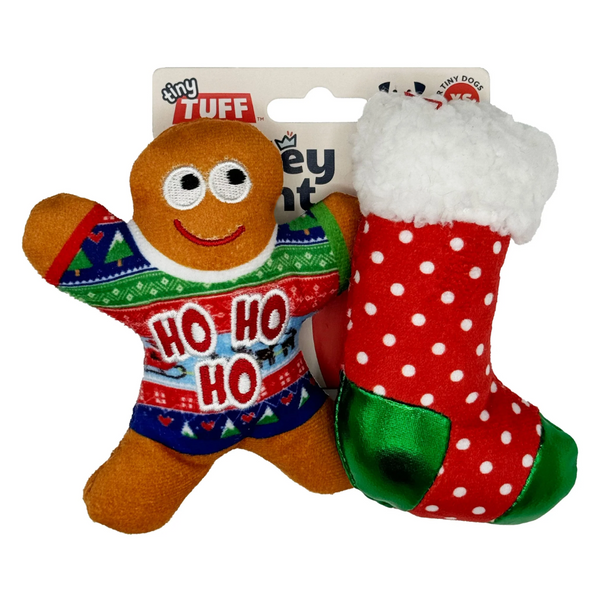 Huxley & Kent Holiday Tiny Tuff Ugly Sweater Party 2 Piece Plush Dog Toy