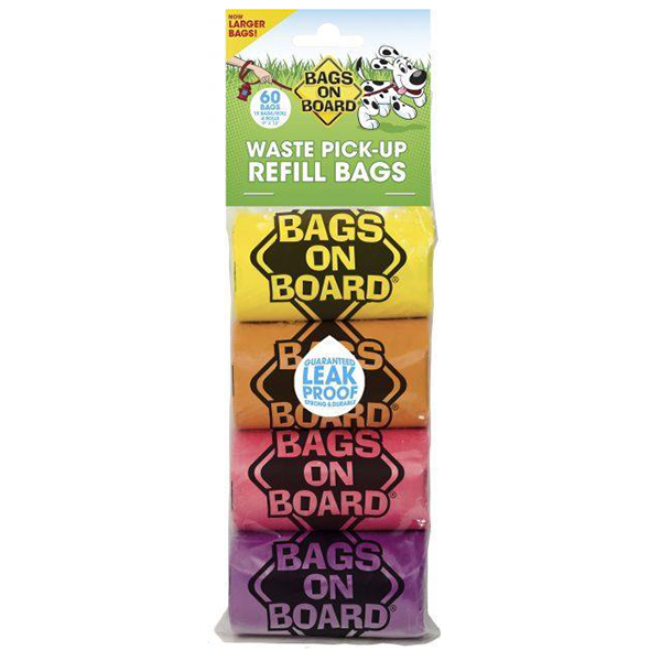 Bags on Board Dog Waste Bags Refill Pack, 9×14 in, 60 bags - Pisces Pet Emporium
