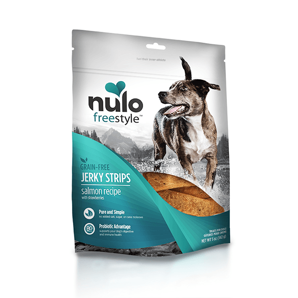 Nulo Freestyle Salmon Jerky Strips with Strawberries - 142 g - Pisces Pet Emporium