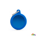 MYFAMILY ID TAG - HUSHTAG COLLECTION - ALUMINIUM BLUE CIRCLE WITH BLUE RUBBER - Pisces Pet Emporium