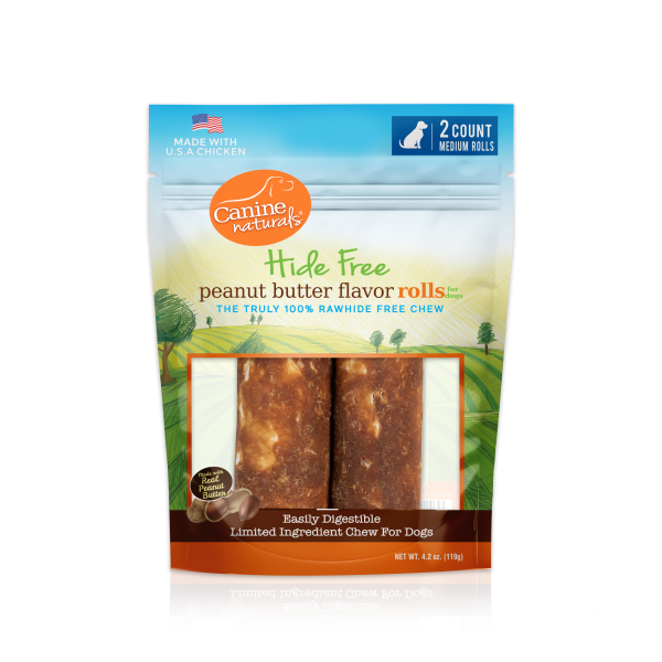 Canine Naturals Hide-Free Peanut Butter Rolls - 4" 2pk - Pisces Pet Emporium