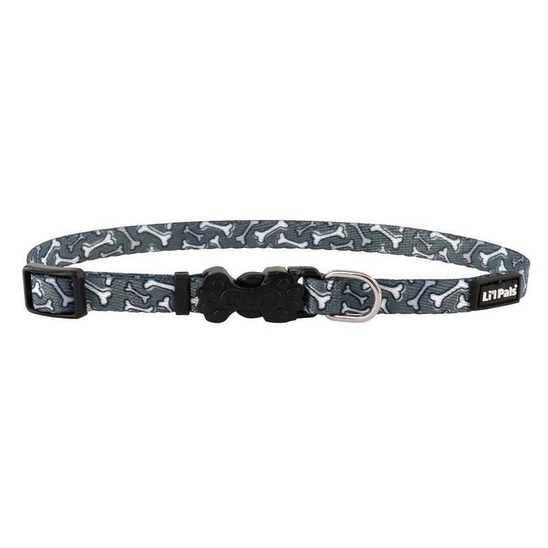 Lil Pals Adjustable Patterned Collar - Grey Bones - Pisces Pet Emporium