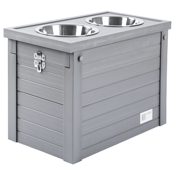 New Age Pet Piedmont Raised Diner w/ Storage - Grey - Pisces Pet Emporium